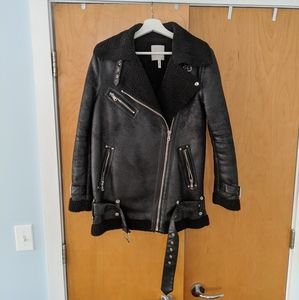 Avec Les Filles faux shearling biker jacket